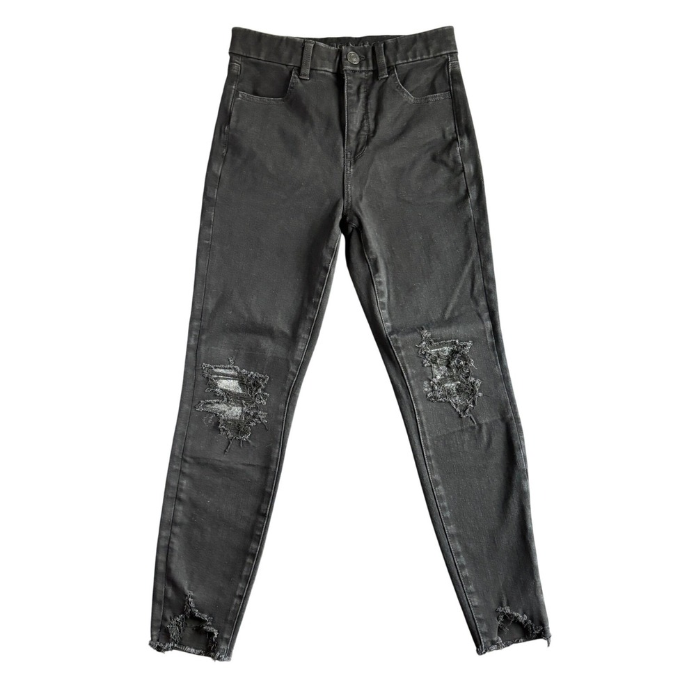 American‎ Eagle Curvy Super High Rise Jegging Jeans Black Distressed Raw Hem